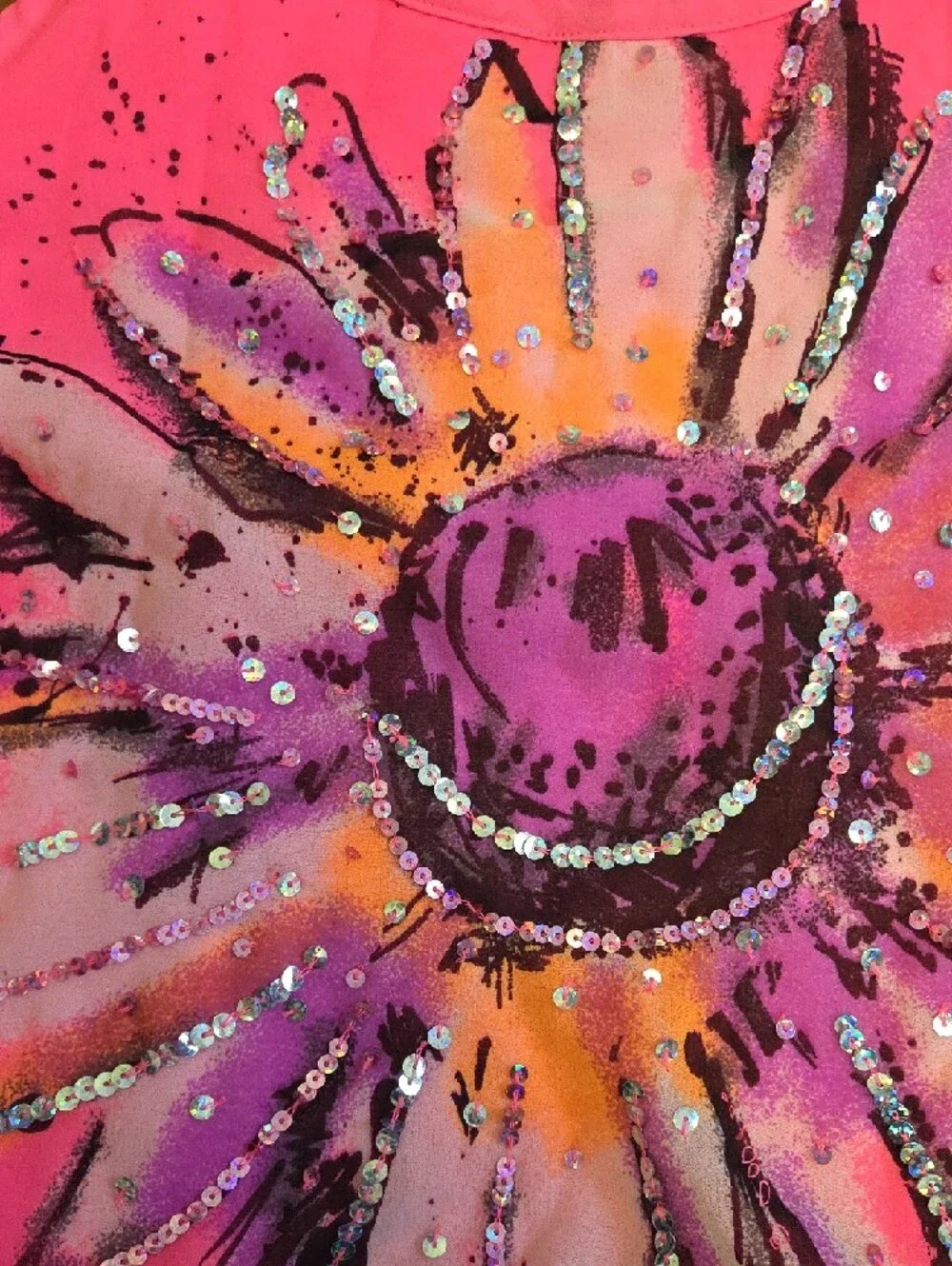 Justice Hot Pink Floral Sleeveless Tank with Glitter Daisy